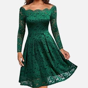 Miss May Dress Vintage Green Esmeral Stretch Lace Retro Gorgeous City Size XS